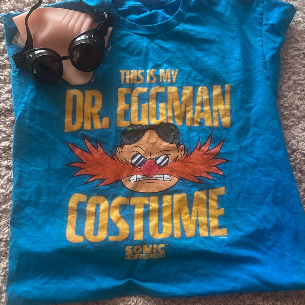 Dr Eggman Costume T-Shirt with googles and bald cap